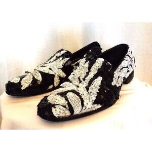 After Midnight Formal Sequin Men  Prom  Loafer Floral Black And White  Size 9